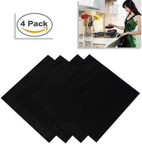 Stovetop Protector Liner - Fiberglass Gas Range Hob Stove Top Burner Cooker Protectors Covers Black Reusable, Non-Stick, 4Pcs/set