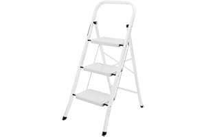 Stanz (TM) 3 Step Ladder, Folding Step Stool with Wide Pedal, 500lbs Sturdy Steel Ladder, Convenient Handgrip, Lightweight, P