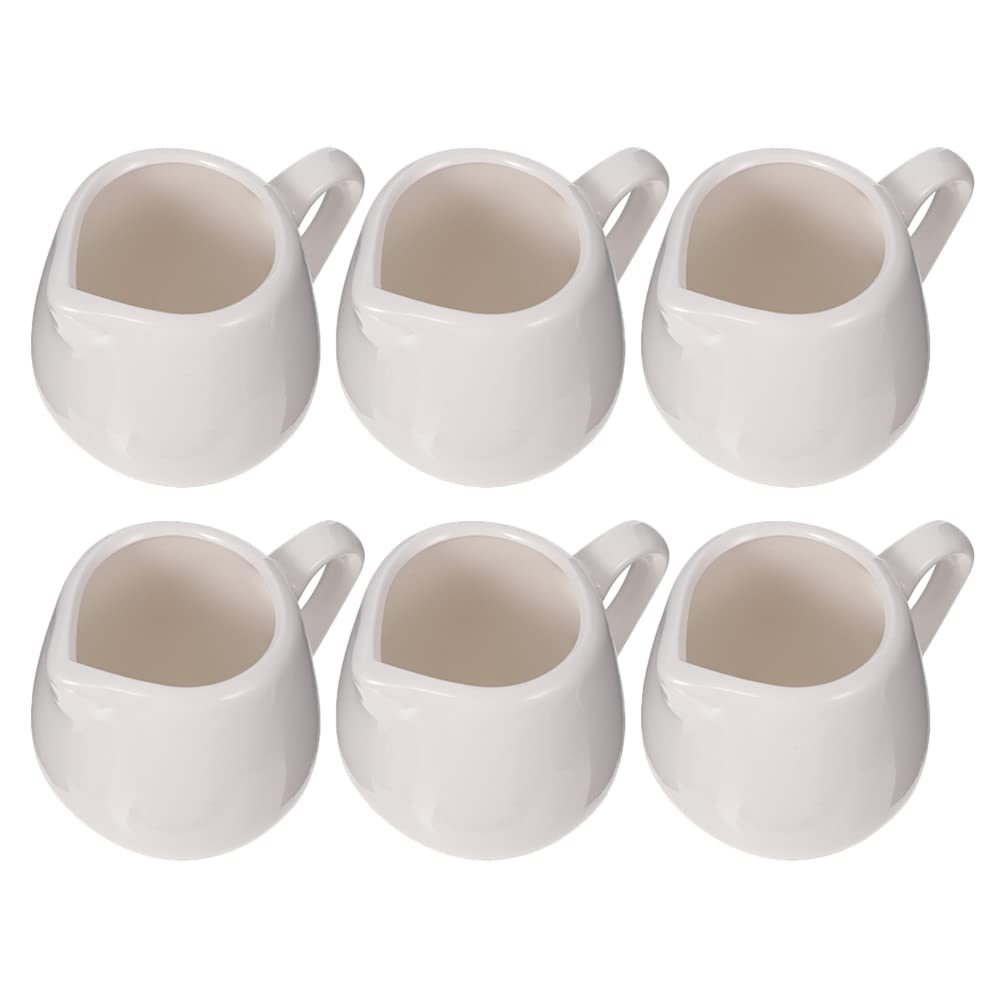 6pcs White Porcelain Creamer with Handle, Ceramic Creamer Jugs, Small Pitcher Set for Coffee Milk, Sauce Cups, Microwave& Freezer Safe