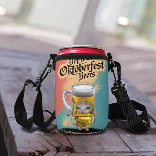 Personalised Beer Bottle Sleeve with Adjustable Strap - Custom Text/Photo 12oz Can Holder for Hiking & Sports (24-118cm) - Non-Slip Insulator with Carabiner Hook