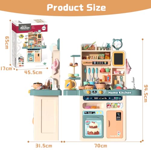 87PCS Kids Kitchen Playset with Light & Sound Simulation of Spray Sink | Mini Toddler Cooking Pretend Play Toy With Kitchen Appliances, Fruit, Vegetable, Ideal Gift For Children Girls Boys