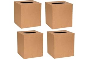 FACTORY DIRECT CRAFT Pack of 4 Paper Mache Tissue Box Covers - Premade Blank Cardboard Kraft Papier Mache Covers for Square Cube Facial Tissue - DIY, Paint, Decoupage, and Personalize (5" L x 5" W x 5-1/2" H)