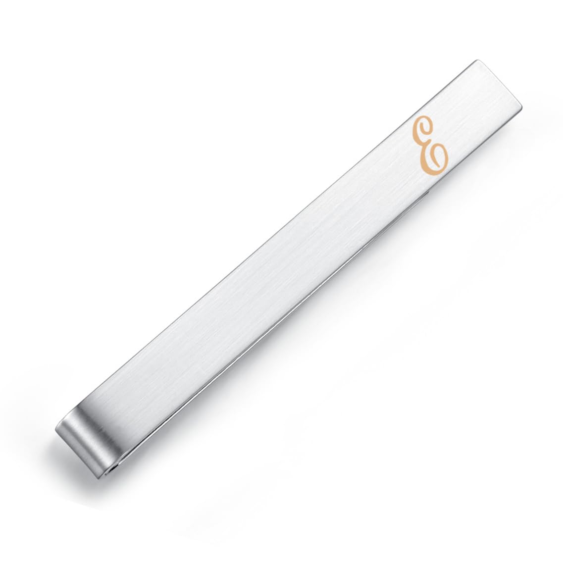 HONEY BEAR Mens Initial Alphabet Letter Tie Clip Bar - Normal Size for Business Wedding Gift,5.4cm,Brushed Silver A - Z (E)
