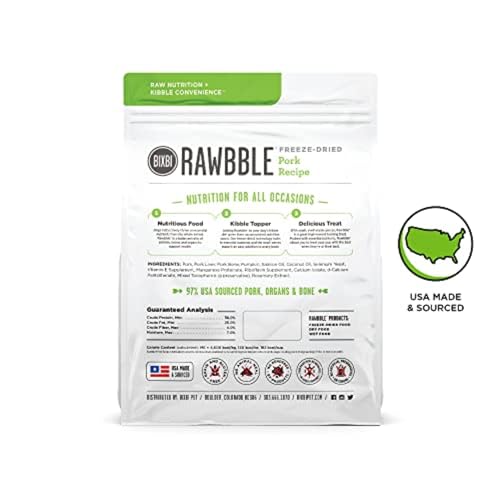 BIXBI LIBERTY FREEZE-DRIED DOG FOOD TOPPER & TREATS, PORK – 97% MEAT & ORGANS, NO REFRIGERATION – USA MADE, 26 OZ