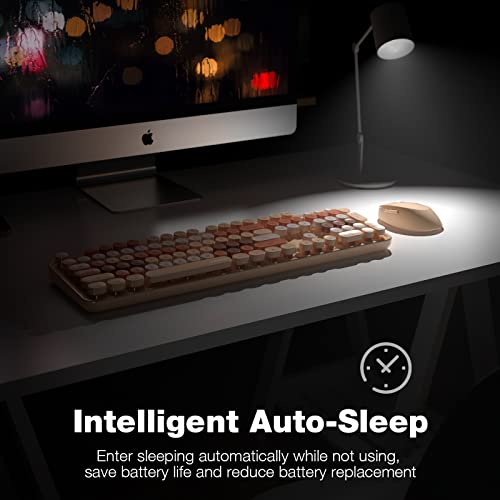 KNOWSQT Wireless Keyboard and Mouse Combo, Milk Tea Color 104 Keys Full-Sized 2.4 GHz Round Keycap Colorful Keyboards, USB Receiver Plug and Play, for Windows, Mac, PC, Laptop, Desktop