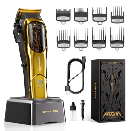SUPRENT Men's Hair Clippers, Professional Cordless Hair Clippers with Adjustable Taper Lever and Ceramic Blade, Rechargeable, LED Display (Gold)