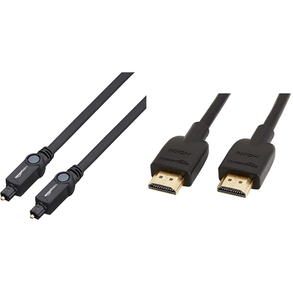 Amazon Basics Digital Optical Audio Toslink Cable (1 m / 3.3 Feet) & High-Speed 4K, Ultra HD, HDMI 2.0 Cable - 0.9m / 3 Feet (Latest Standard) Supports Ethernet, 3D, Audio Return