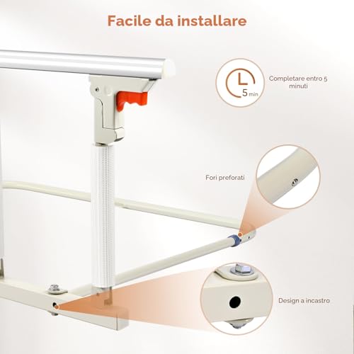 Brolteja Elderly Bed Rails, Barrier for Anti-Fall Barrier Bed Rails Protection for Disabled Adults, One Key Folds