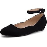 Shoe Land Women’s Flats – Dressy & Comfortable Slip-On Shoes with Low Wedge & Ankle Strap | Round Toe Ballet Flats for Work, Office, Party & Business Casual