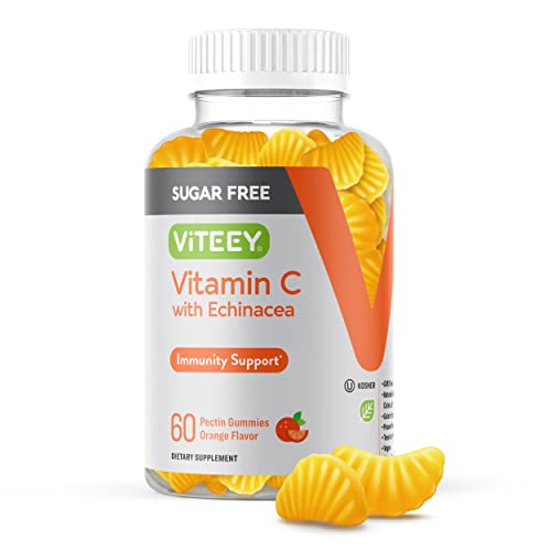 Vitamin C Gummies for Adults & Teens with Echinacea - Sugar Free, Immune Support Gummies - Immune Booster - Vegan, Gelatin Free, Gluten Free, GMO Free - Tasty VIT C Chewable Orange Flavored Gummy
