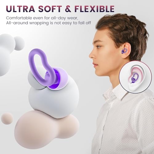 Ear Plugs for Sleeping for Side Sleepers, Soft Silicone Ear Plugs Anti Snoring 6 Sizes S/M/L for Optimal Fit (Single & Double), 2 Pairs Ear Wings, Reusable, Noise Reduction