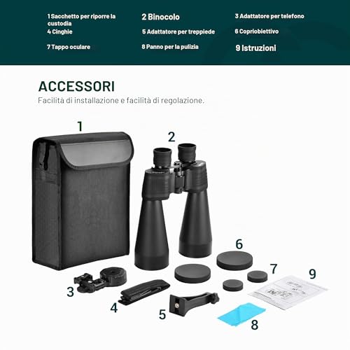 ESSLNB 15x70mm Astronomical Binoculars for Adults with Phone Adapter, Tripod Adapter and Prisma FMC Case for Earth Vision and Hunting