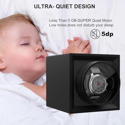 DUKWIN Watch Winder Single,Automatic Watch Winder Box Portable Watch Winders for 1 Watches with Quiet Japanese Motor,Adjustable Watch Pillow,Dual Power Supply for Travel