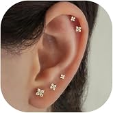 5 Pairs 14K Gold Plated Stud Earrings for Women, CZ Multiple Piercing Set | Hypoallergenic CZ Stud Earrings Set, 3-7mm Cubic Zirconia, Lightweight Comfortable Studs, Non Tarnish Jewelry, Gift for Women