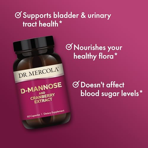 Dr. Mercola D-Mannose and Cranberry Extract Dietary Supplement - 60 Capsules - Supports Urinary Health, Bladder Health and Kidney Health - UTI Prevention Supplement for Women & Men