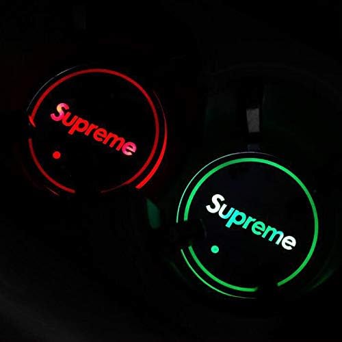 ZOORG Led Car Cup Holder Mat Pad Waterproof Bottle Drinks Coaster for Supreme, Built-in Vibration Automatically Turn On at Dark Universal 7-Color Light 2-Packs