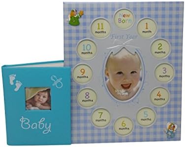 Baby Gifts Photo Album With Frame For Boys - Good For Baby Shower Gifts - First GrandChild Picture Frame - 12 Month Calendar