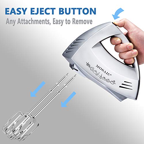 Hand Mixer Electric MOSAIC Kitchen Mixer 5 Stainless Steel Attachments with Turbo Function Included and Storage Base
