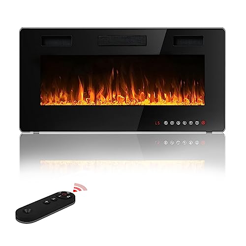 Waleaf Thinnest Electric Fireplace Recessed and Wall Mounted, Linear Fireplace with Adjustable