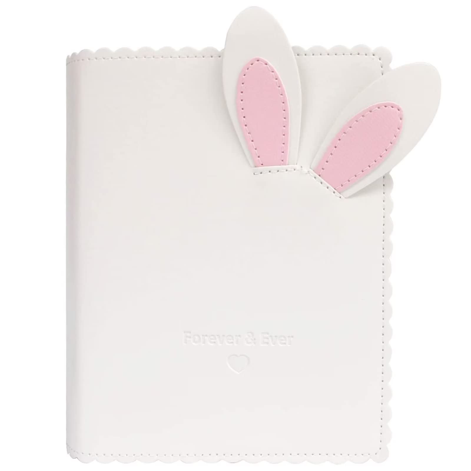 runrayay 64 Pockets PU Leather Photo Album, White Rabbit Kpop Photocard Binder Name Card Holder, 3 Inch Mini Film Photo Album Compatible with Fujifilm Instax 7S 8 9 11 70 90 Instant Camera