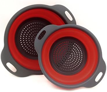 BOBZYXL Colander Collapsible Strainer Kitchen Space-Saver 2-Piece 8 and 9.5 inches (Red)