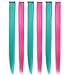 Pink Teal Hair Extensions Colored Party Highlights Straight Hair Extension Clip In/On For Amercian girls and Dolls Kids Costume Wig Pieces 6 PCSthumb 1