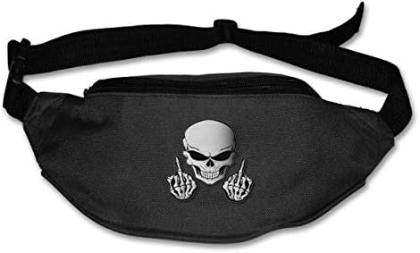 Skull Middle Finger Running Waist Pack Bag,Running Sling Backpack Crossbody Bag Fanny Packs Black