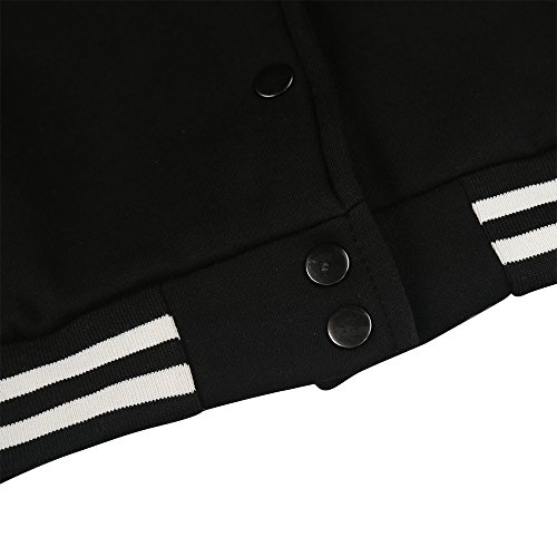ASMAX HaoDuoYi Womens Varsity Ribbed Color Block Long Sleeve Baseball Bomber Jacket Black