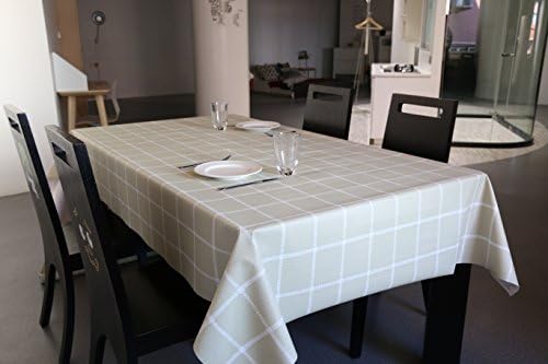 Vakker Bahay Vinyl Kitchen Waterproof Dining Tablecloth White Square Oblong Non Slip Heavy Weight Table Linens Outdoor Spillproof Tablecloth,54 x 79 inches(137 x 200CM)