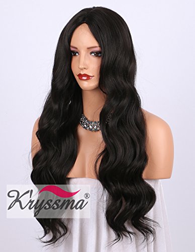 K’ryssma Dark Brown Synthetic Wigs for Women - Natural Looking Brown #2 Middle Part Wavy Long Hair Wig Heat Resistant (24inches)