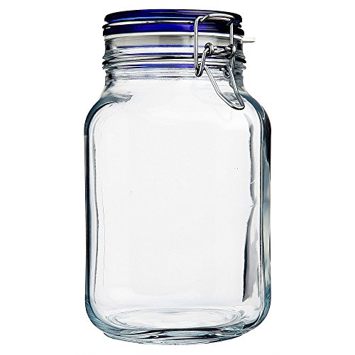 Bormioli Rocco Fido Square Jar with Blue Lid 67.5Ounce