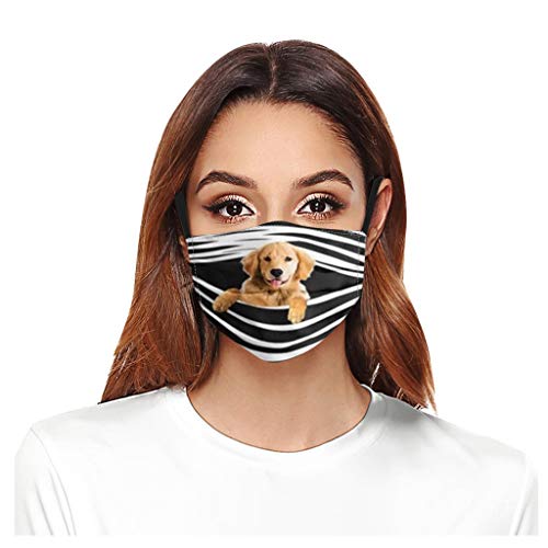 WFeieig Washable Reusable Face Bandanas 3D Dog Print Mouth Protect For with Adjustable Ear Loops