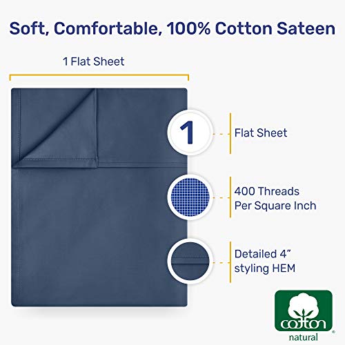 California Design Den Flat Top Sheet Only King Size Indigo Navy Blue