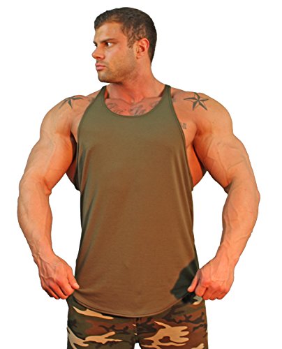 Physique Bodyware Mens Y Back Stringer Tank Top. Built in America (Small, Militant Green)