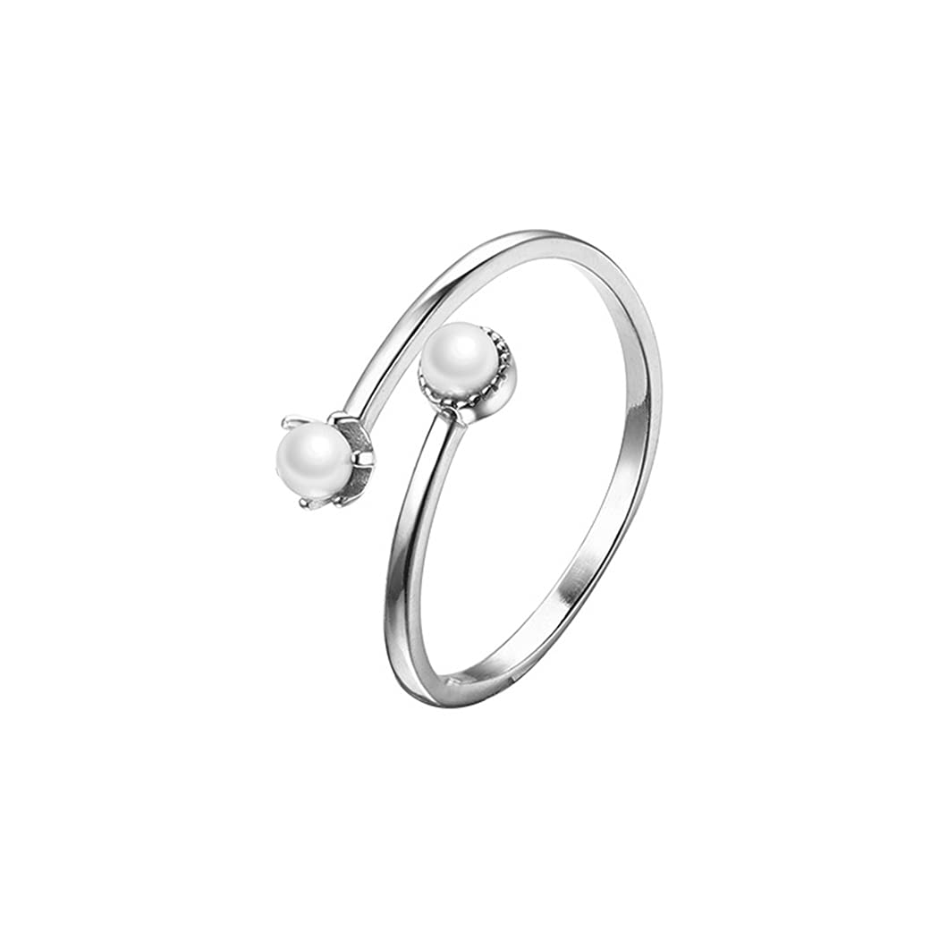 Chereda 925 Sterling Silver Mini Freshwater Pearl Ring for Women Adjustable Open Ring Gift Engagement Jewelry, Silver, No Gemstone, Silver, No precious stones