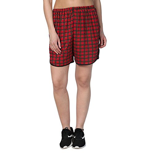 af affair red cotton check shorts for womens