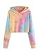 SweatyRocks Women's Tie Dye Long Sleeve Workout Crop Top Sweatshirt Hoodies Orange Pink L
