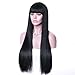 Rosa Star Long Straight Hair Wigs with Flat Bangs Natural Black Synthetic Wig Cosplay Daily Wigs for Women 26 Inches(1#)