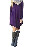 Kissky Women's Basic Simple Solid Long Seelve Loose Tshirt Derss with Pockets