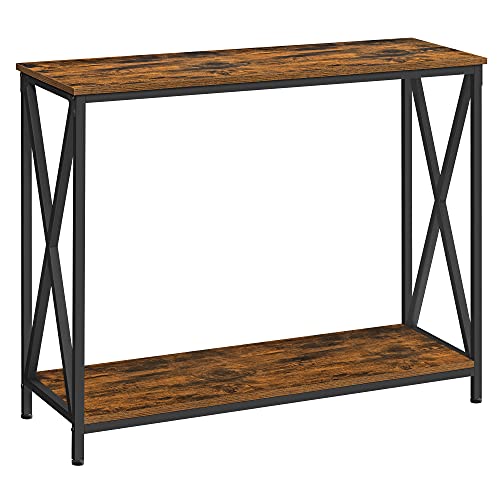VASAGLE Console Table, Sofa Table with 2 Storage Shelves,39.4 L x 13.8 W x 31.5 H, for Living Room, Hallway, Farmhouse Industrial Style, Rustic Brown and Black ULNT100B01