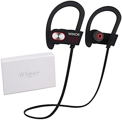 WINOR Bluetooth Earphones Wireless Sports Headphones Noise Cancelling Headsets IPX5 Waterproof Earbuds V4.1 Built-in Clear Bass &amp; HD Stereophones Black [ Presented iPhone-Cable and Car-Charger]