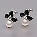 Arlumi 10mm Synthetic Cream Pearl Pave Zircon Rhinestone Crystal Black Flower Stud Earrings