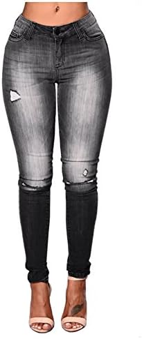 Gemgeny Women's High waist Ripped Knee Distressed Jeans Black Denim Pants (XXL, Black)