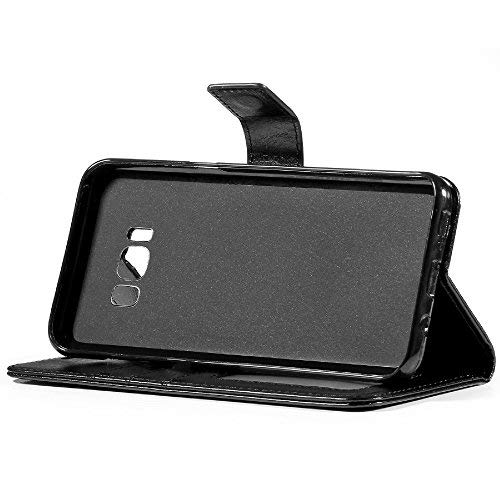Samsung Galaxy S8 Plus Case, HLCT PU Leather Case, with Soft TPU Protective Bumper, Built-in Kickstand, Cash and Card Pockets (Black) - Thumbnail 2