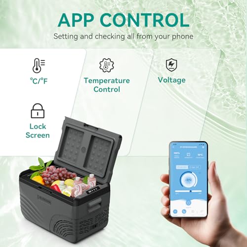 Alpicool 28L Portable Car Fridge, App Control Temperature Setting (-20~20℃), 12V/24V DC 100~240V AC Refrigerator for RV Road Trip, Truck, Classy Style Suits for Outdoor