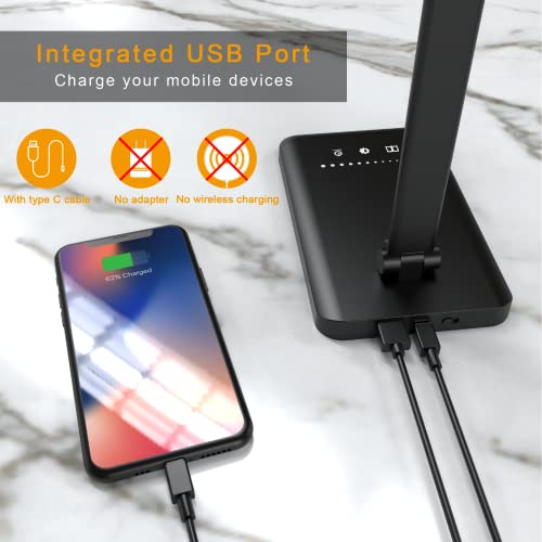 Somerick Schreibtischlampe LED - USB dimmbare Schreibtischlampe mit 5 Helligkeit & 5 Stufen, Schreibtischlampe mit Touch Control Licht zum Lesen, Büro, Arbeitszimmer (Schwarz)