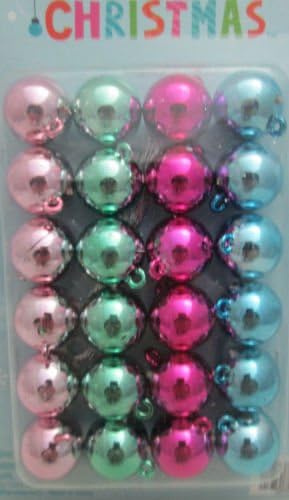 Miniature 24 Round 1/2" Christmas Ornaments - Metallic Pinks, Green &amp; Blue