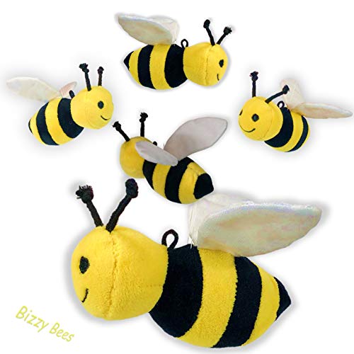 Set of 5 Realistic-Looking Toy Plush Soft Stuffed 5" Honey Bees with Crinkle Wings