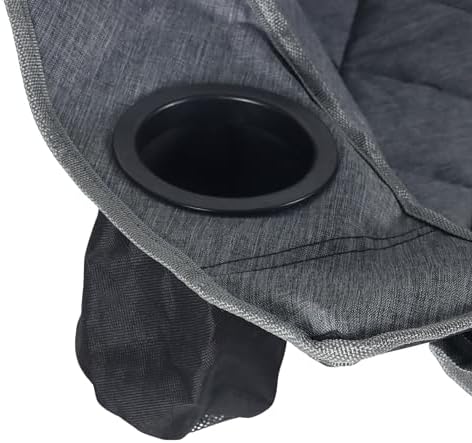 Banc de Camping, 2 Places, Pliable, accoudoirs, 2 Porte-gobelets, Sac Transport, 84x146x54 cm, Gris