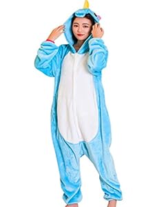 Plus Size Adult Onsie Pajamas for Men, One Piece Kigurumi Unicorn Onesie, Blue